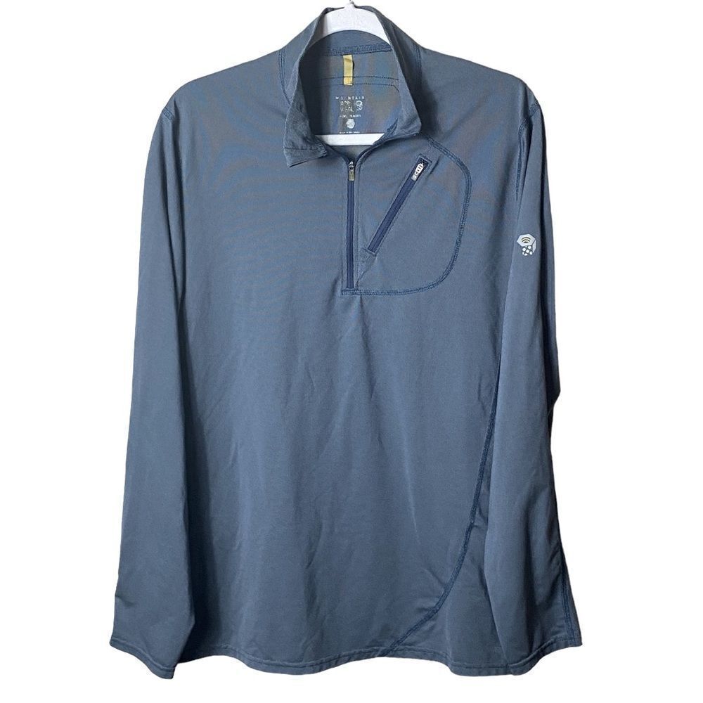 Mountain Hardwear Mens Sz Lrg Gray Blue Half Zip Pullover Running Hiking Sweater